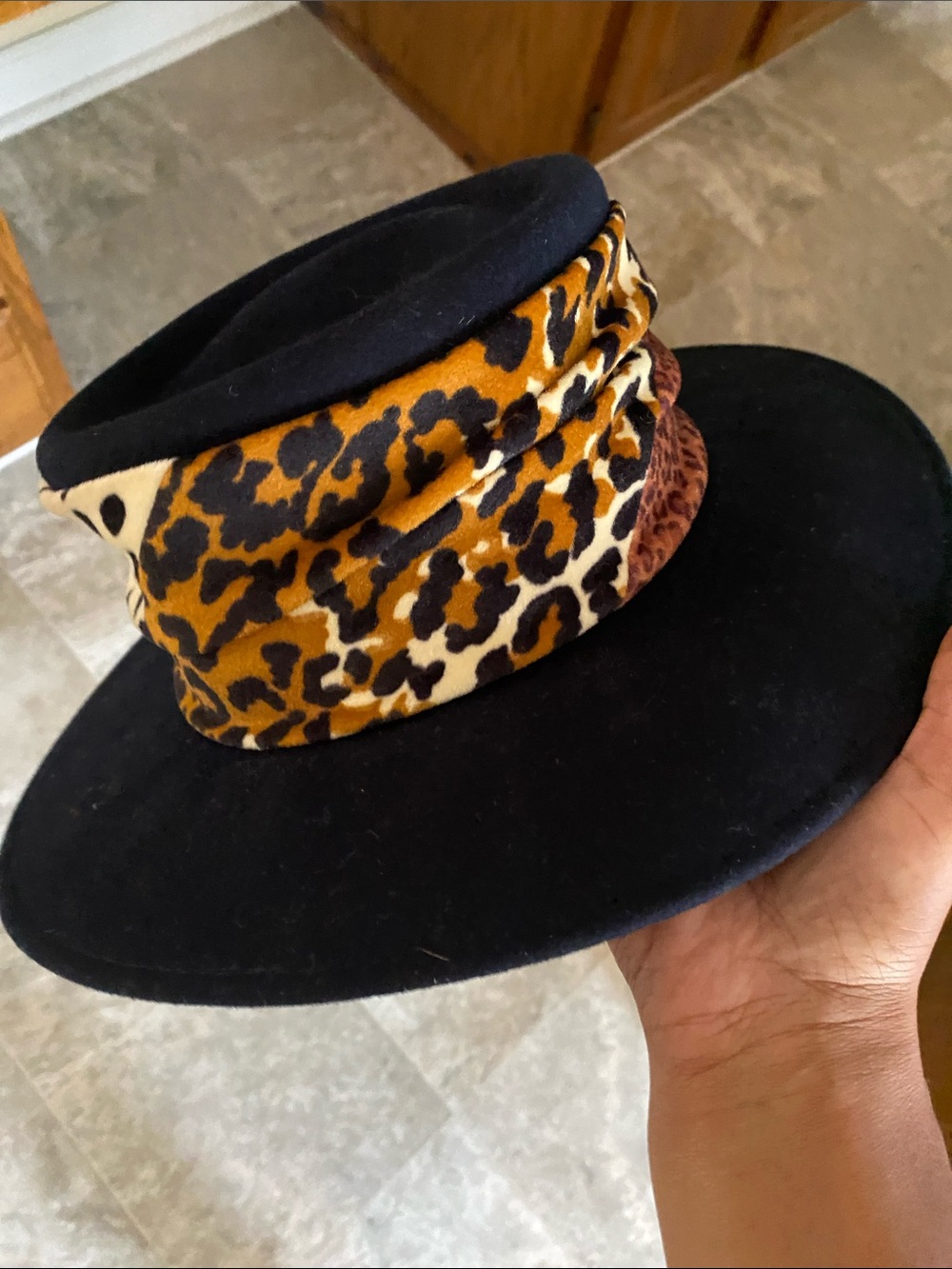 Black Fedora Hat with Animal Print